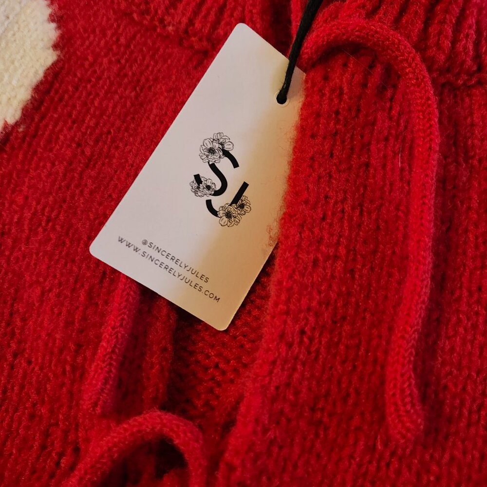 NWT Sincerely Jules Women Knit Cardigan Red Heart Print Tie Front – Size L - Picture 5 of 11